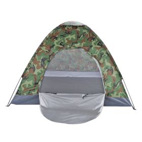 Camouflage Camping Tent for 3 to 4 Person Portable Outdoor Shelter with Silver Coated Fabric and Fiberglass Poles Lightweight Waterproof Foldable