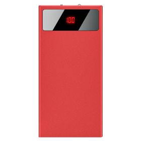 1Pc 20000mAh Power Bank Ultra-thin Phone Charger Dual USB Port Flashlight Battery Remain Display (Color: Red)