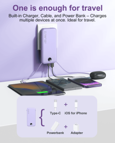 With AC Socket For Fast Charging, It Comes With A Dual-wire Digital Display Power Bank (Color: Purple)