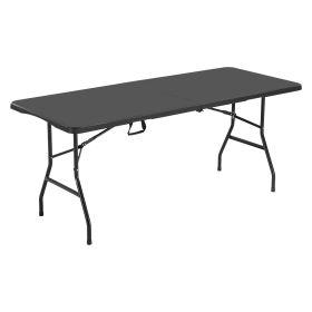 6 Ft Plastic Folding Table Portable Picnic Utility Table Handle Indoor Outdoor (Color: Black, size: 6 ft)