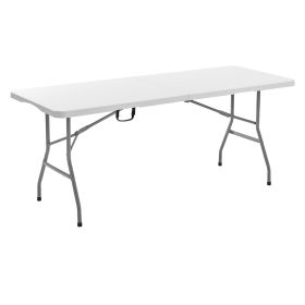 6 Ft Plastic Folding Table Portable Picnic Utility Table Handle Indoor Outdoor (Color: White, size: 6 ft)