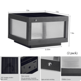 12 Black Solar Powered LED Post Cap Light, Modern Outdoor LED Fence Light For Pathways, Decks, And Patios  2-Pack (Color: Black)